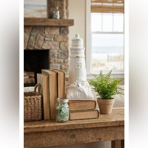Homeview Design Inc. White w/ Rustic Gray-Brown Ceramic Lighthouse Bookend